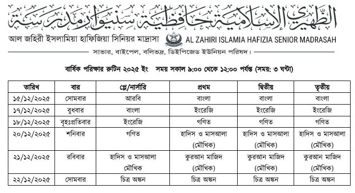 বার্ষিক পরিক্ষার রুটিন ২০২৫